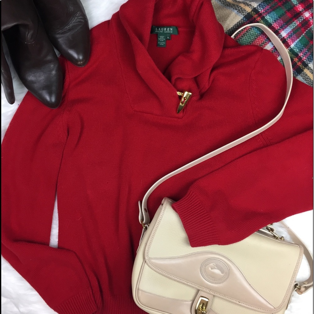 {Ralph Lauren} Woman’s scarlet cowl sweater, XL